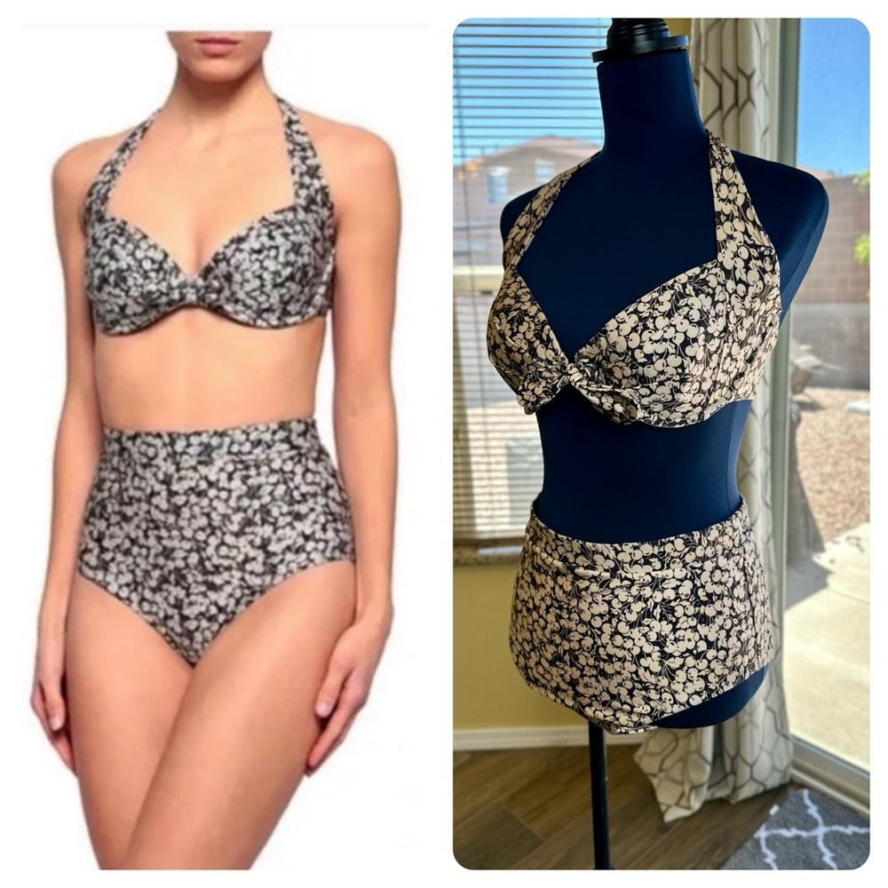 EUC Zimmermann Prima 50’s Brown/Beige Cherry Floral Print High Waist Tie Bikini